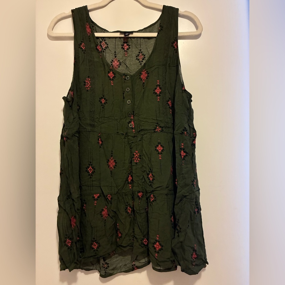 Torrid Sleeveless Olive Green Embroidered Tank Top